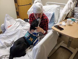 This is a picture when I was in the hospital and I was visited by this dog. 