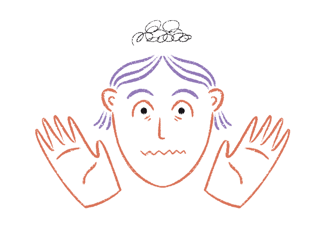 A person holding their hand up with a squiggle above their head