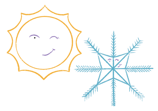 A winking sun and snowflake